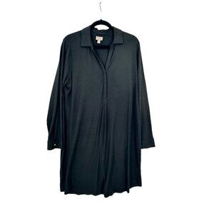 Women's J. Jill Button Front Knit Dress Button‎ Cuffs Size Large Black Lagenlook